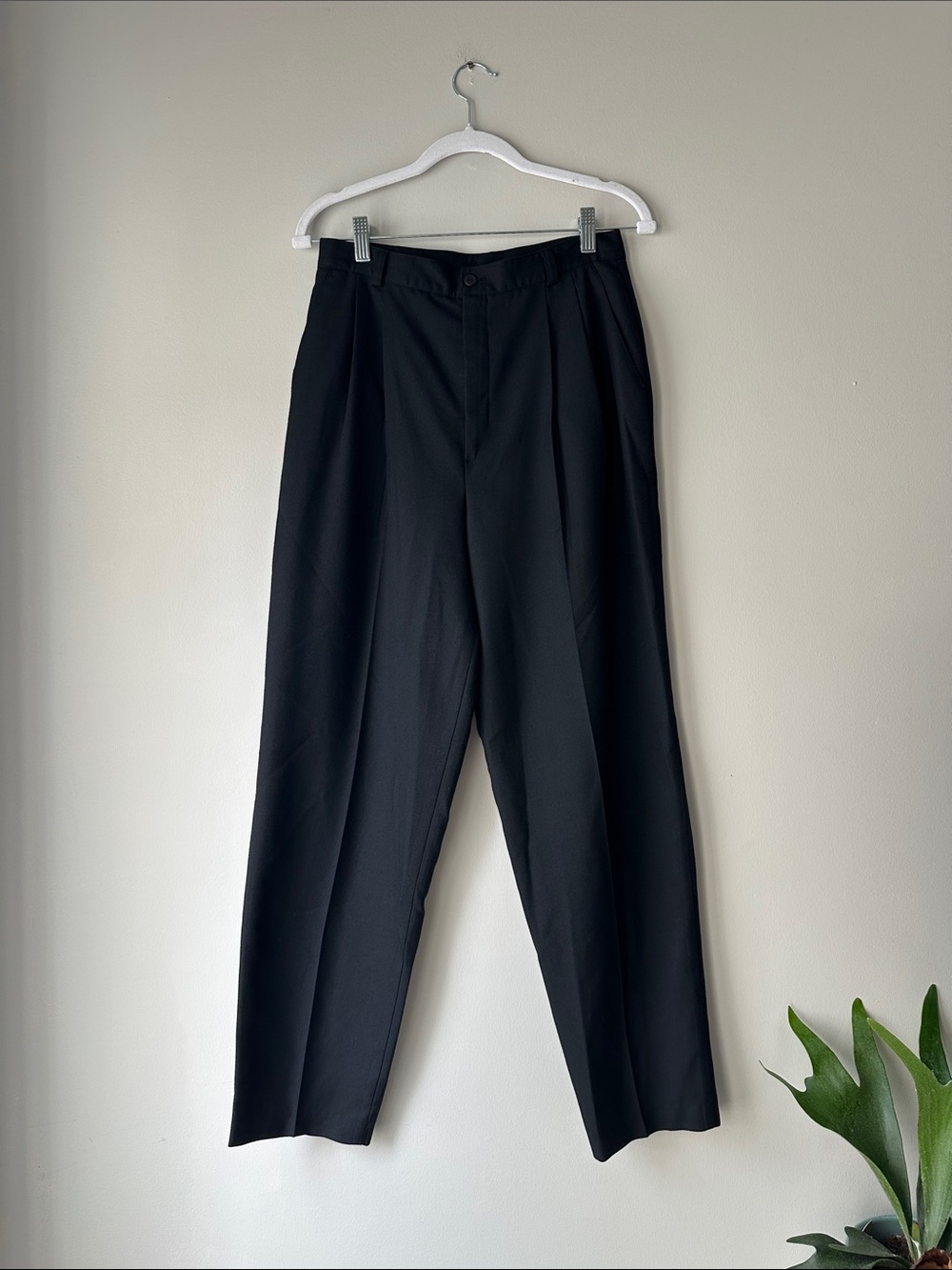 Vintage high waisted black wool pleated trousers
